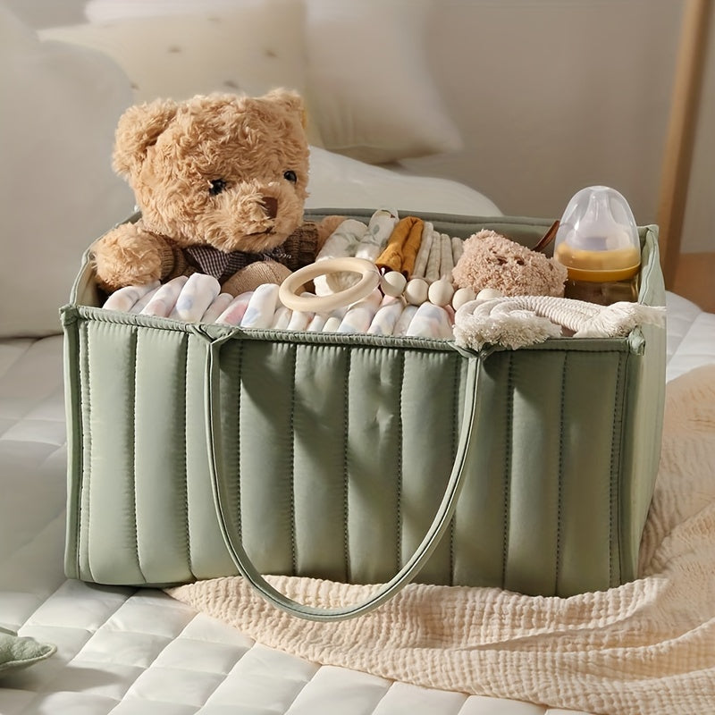 Stylish Storage Basket Diaper Caddy, Portable Nursery Organizer Basket for Diapers & Baby Essentials โ Freestanding Design for Changing Table, Crib Side & Nursery Shelf Storage