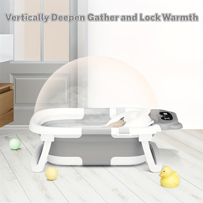 Dinosaur Baby Bath Tub with Soft Bath Net, Foldable Infant-to-Toddler Bathtub with Non-Slip Feet for Bath Time at Home or Travel