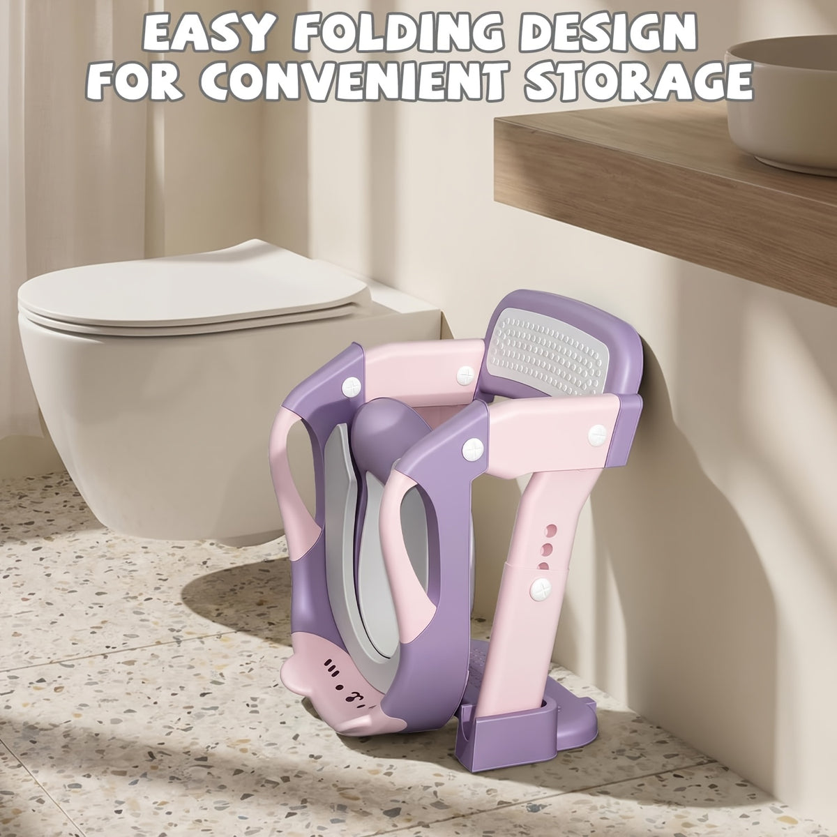 Height Adjustable 3-in-1 Potty Training Chair, Toilet Seat and Step Stool for Toddlers, Foldable Kids Potty with Splash Guard and Anti-Slip Steps for Boys and Girls