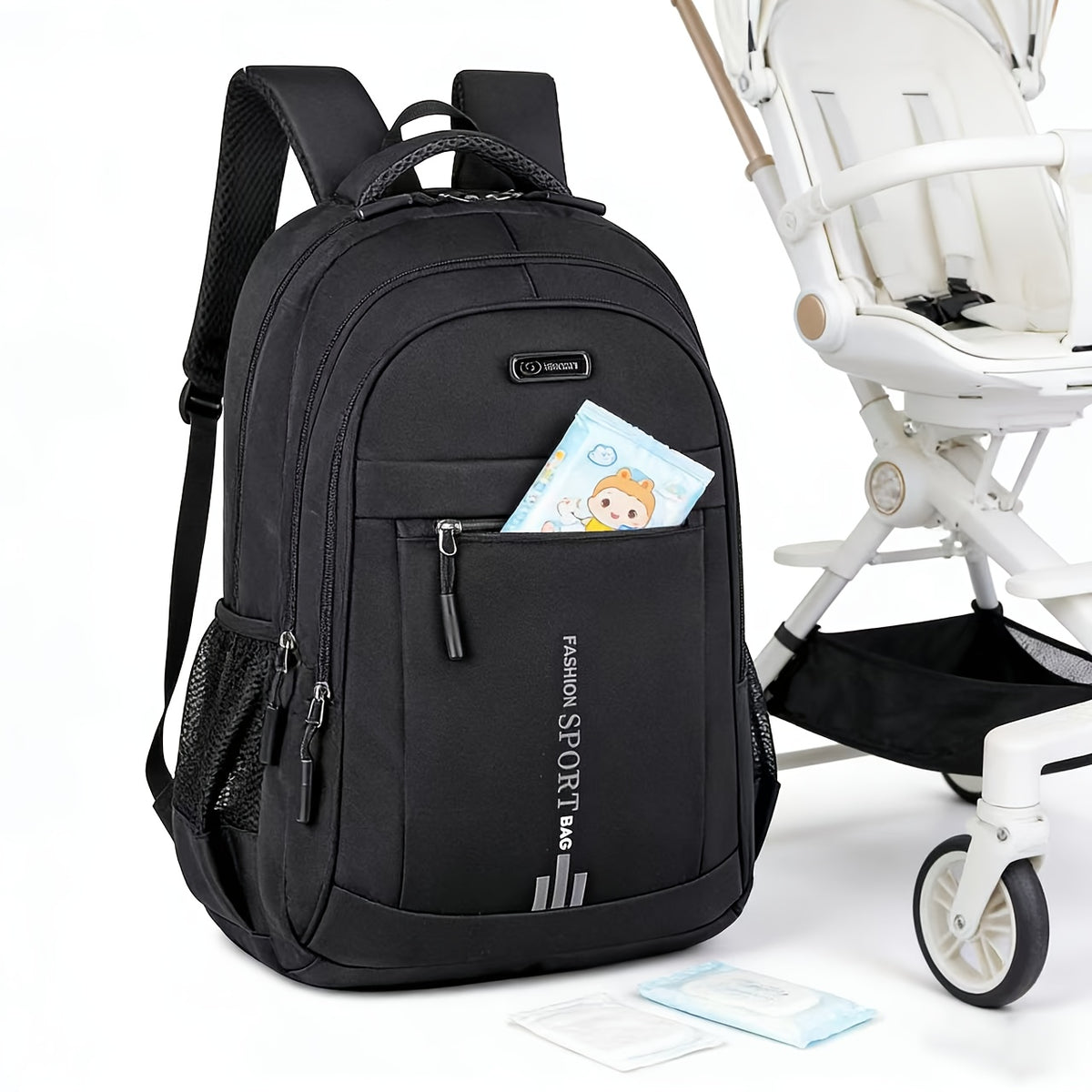 Utility-Pocket Diaper Backpack for Moms and Dads, Large-Capacity Multi-Compartment Baby Bag with Casual Tassel Detail for Travel and Daily Essentials
