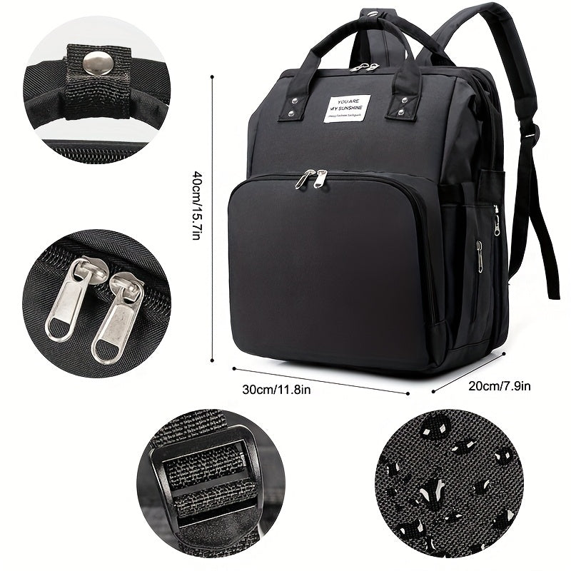 Expandable Baby Bed Diaper Backpack with Insulated Bottle Compartment, Multi-Pocket Large Capacity Changing Bag for Moms and Dads