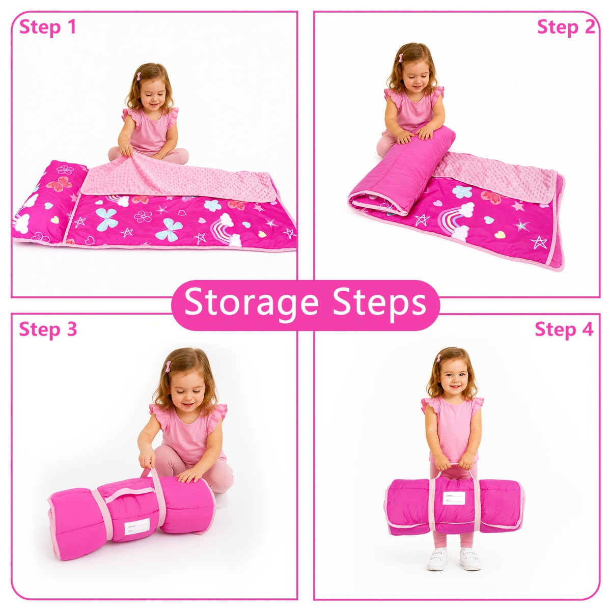 Portable Nap Mat for Preschool and Daycare by Primlect, Foldable Minky Dot Rest Mat with Built-In Pillow and Machine-Washable Design for Kids