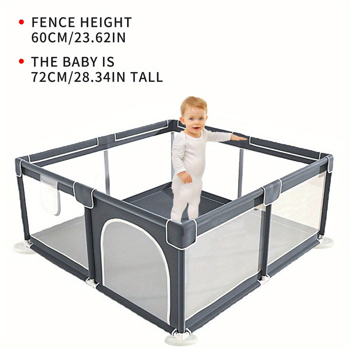 Breathable Mesh Baby Play Yard Fence for Crawling Toddlers, Indoor and Outdoor Infant Activity Space in Grey, Green or Pink