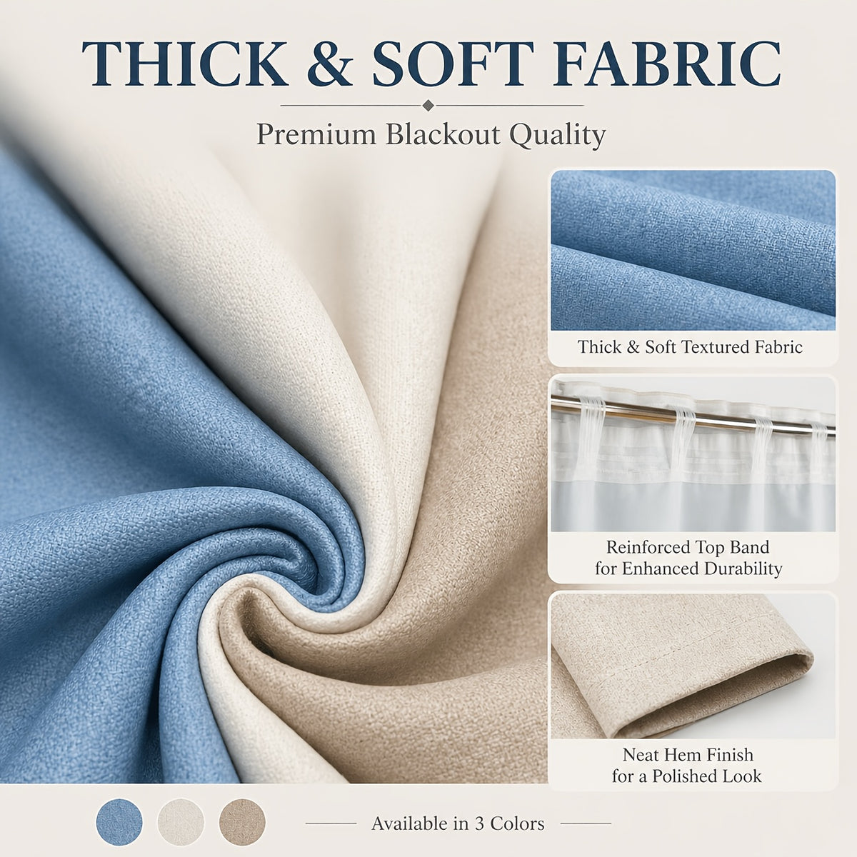 Blue Nursery Blackout Curtains 4-Panel Set, 52 x 63 Inch Coated-Lining Window Drapes with Four Hanging Methods for Bedroom Privacy