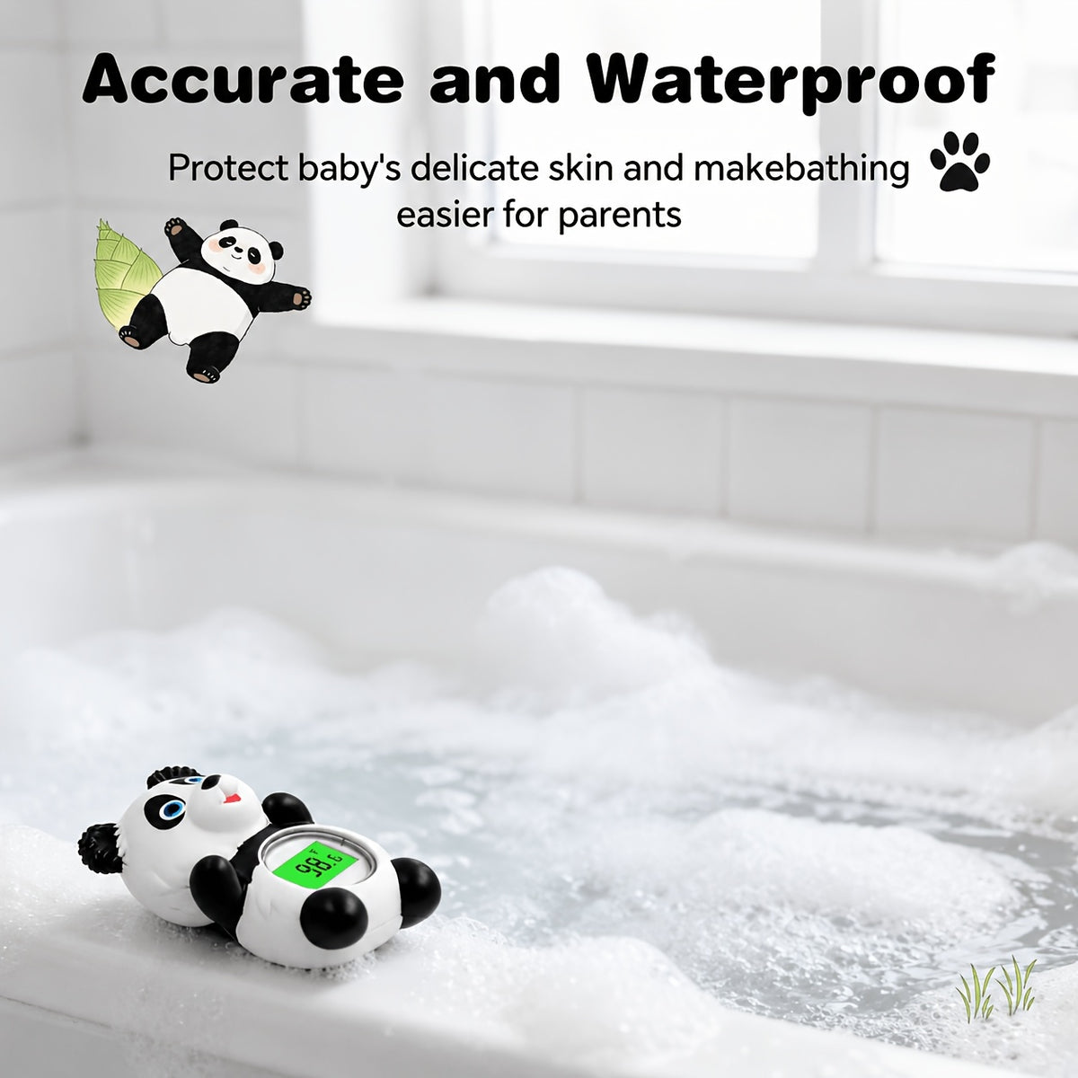 Floating Baby Bath Water Thermometer in Classic Panda Design, Infant Bathtub Temperature Checker for Supervised Bath Time and Nursery Bath Essentials