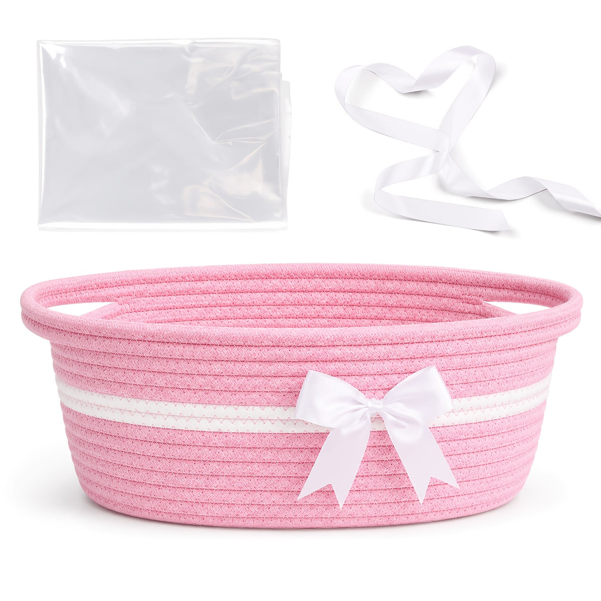 Decorative Gift Baskets with Handles, Pink and White or White and Red Storage Basket Set for Nursery Shelves, Living Room Display and Gifts