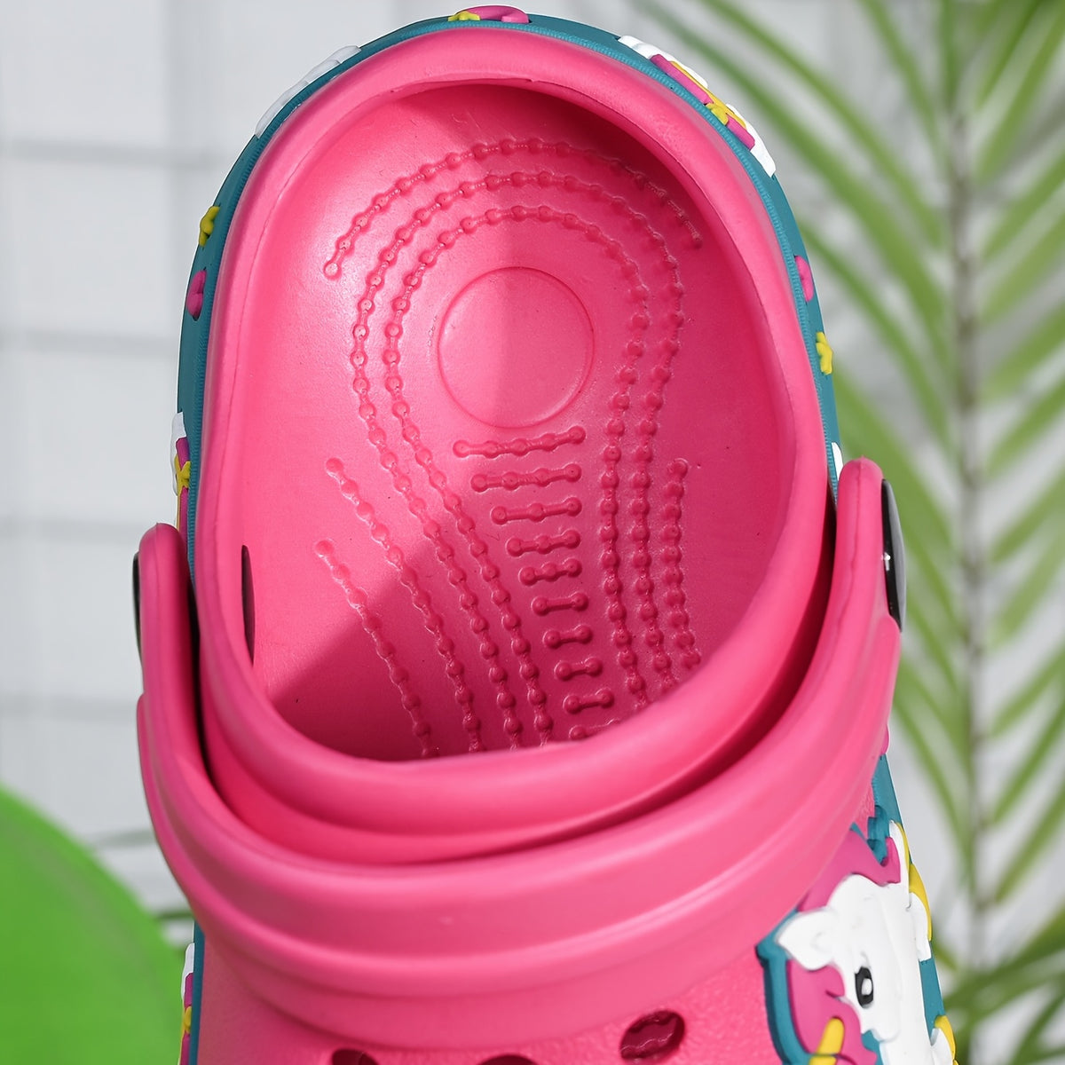 Kids Cartoon EVA Clogs with Ventilation Holes and Heel Strap, Lightweight Summer Slip-On Shoes in Navy, Rose Red, Pink or Blue for Toddlers and Little Kids