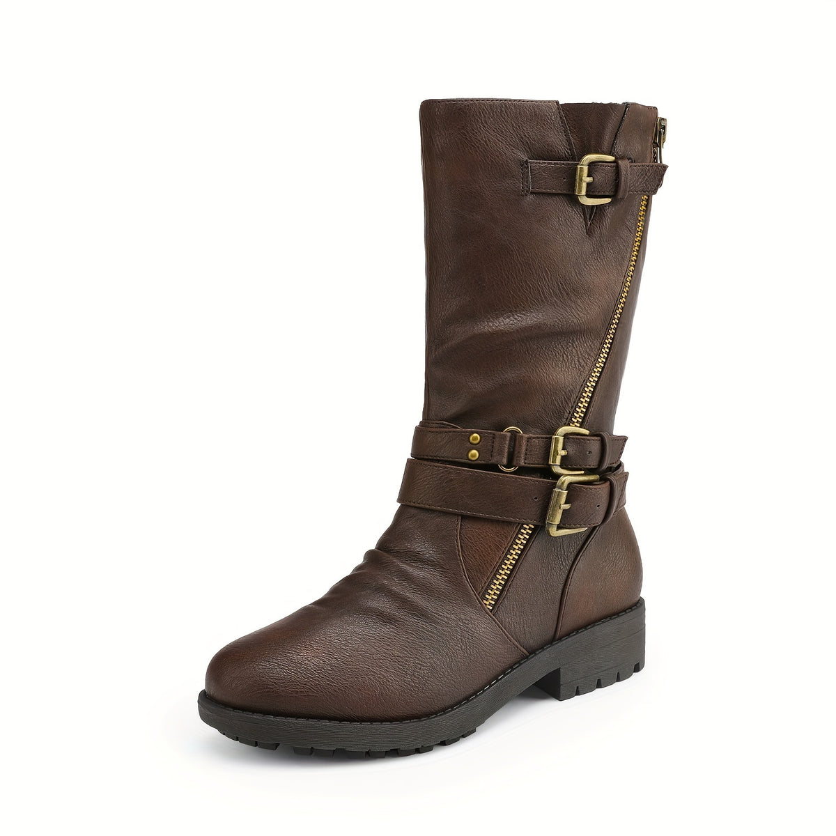 Buckle-Zip Knee-High Winter Boots for Girls - Plush Faux Fur Lined, Textured TPR Sole with Stable Heel, Cozy Warm Fashion Boots for Cold Weather, Toddler to Big Kid