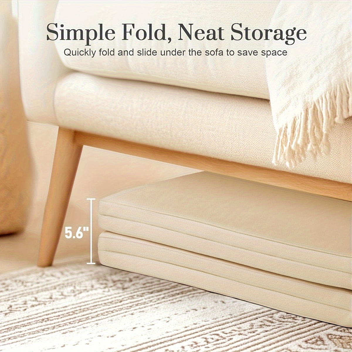 Modular Baby Play Mat in Beige with Four Foldable Foam Sections and Wipe-Clean Vegan Leather Surface for Supervised Floor Play and Nursery Corners