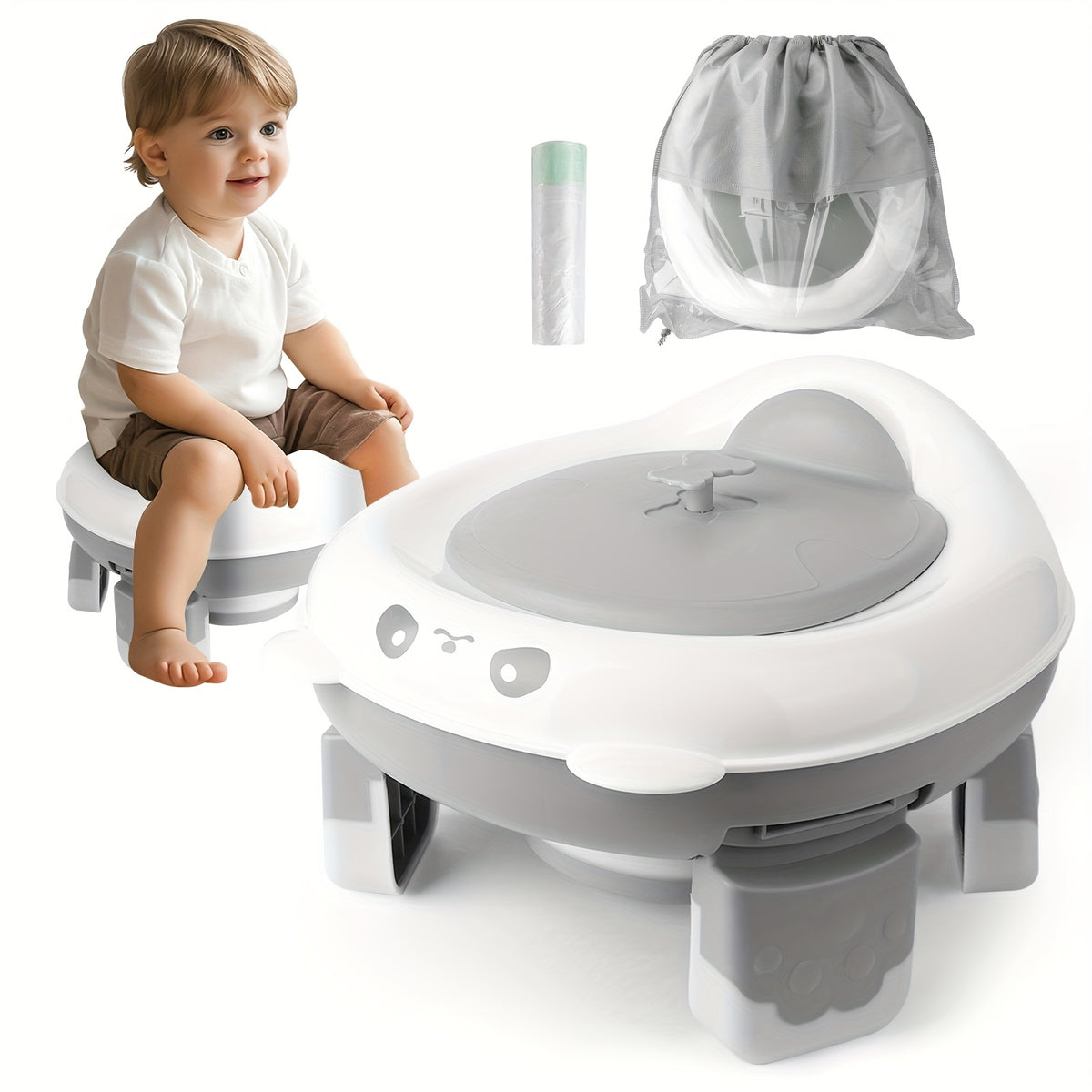 Foldable Travel Potty Chair for Boys and Girls with Storage Bag and 20 Disposable Liners Included, Portable Toddler Potty Seat for Indoor and Outdoor Use, Easy to Clean and Carry
