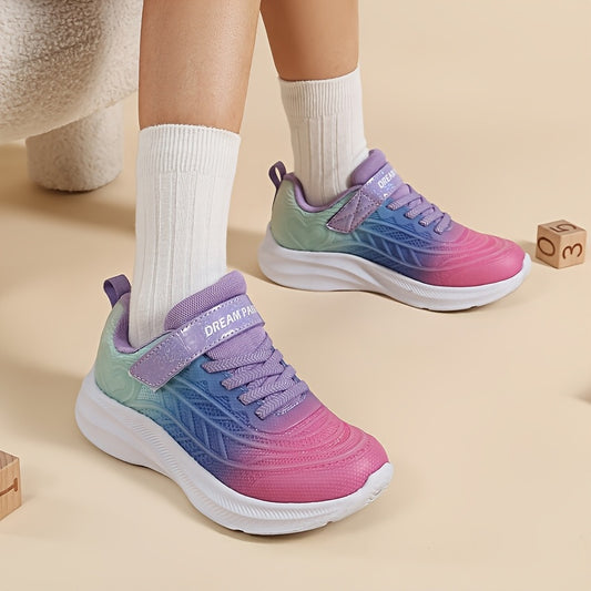 Kick-Resistant KPU Sneakers for Girls, Low-Top Kids' Tennis Shoes with Cushioned Sole, Round Toe and Closure for Toddler, Little Kid & Big Kid Casual Wear