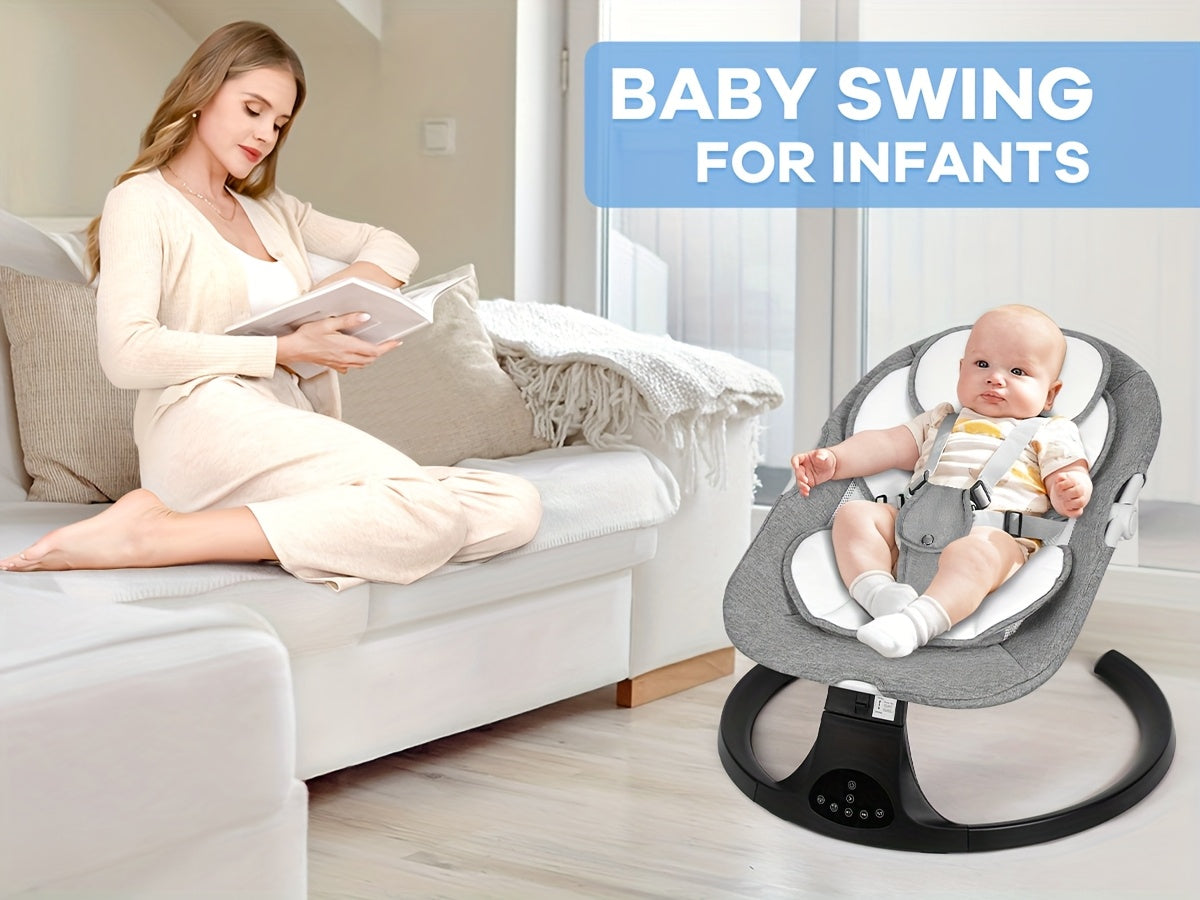 Electric Baby Swing for Infants 0-9 Months with 5 Adjustable Speeds, 10 Lullabies, Foldable Frame and Cushioned Seat for Supervised Soothing at Home