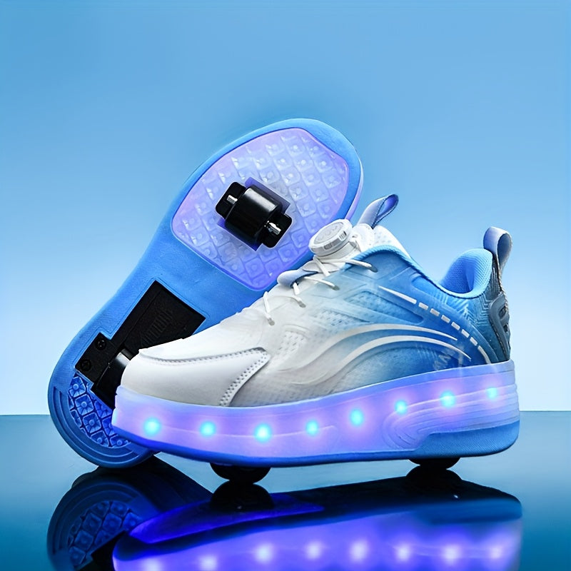 Kids Light-Up Roller Shoes with Removable Wheels, LED Flashing Gradient Skate Sneakers for Little Kid and Big Kid Outdoor Play in Three Colors