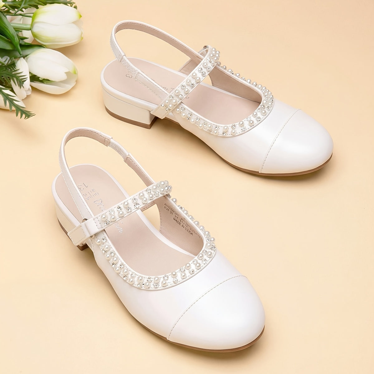 Girls Slingback Party Heels with Round Toe, Dress Shoes for Little and Big Kids for Weddings, Flower Girl Outfits and Princess-Inspired Occasions