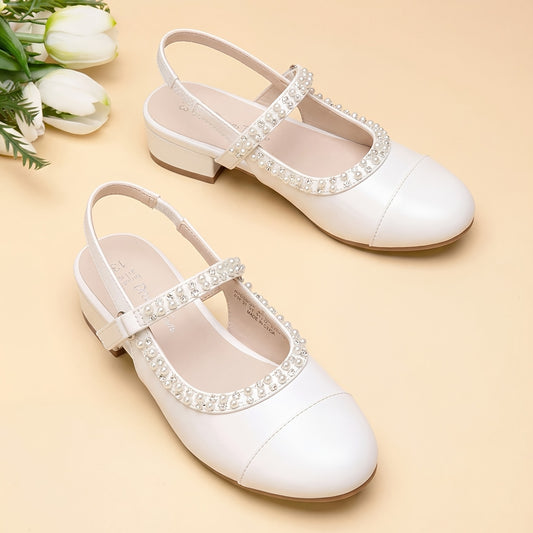 Girls Slingback Party Heels with Round Toe, Dress Shoes for Little and Big Kids for Weddings, Flower Girl Outfits and Princess-Inspired Occasions
