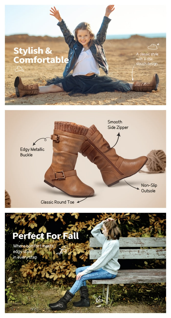 Faux Fur Lined Knee-High Winter Riding Boots for Girls - Fashionable Comfortable Tall Boots with Soft Lining, Warm Cold-Weather Footwear for Toddler, Little Kid & Big Kid