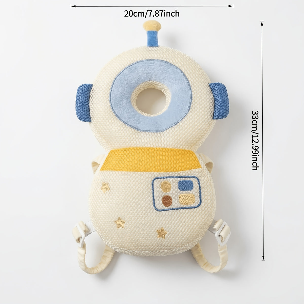 Plush Baby Head Cushion Backpack with Astronaut, Pink Rabbit or Brown Bear Design, Adjustable Straps for Supervised Crawling and First Steps