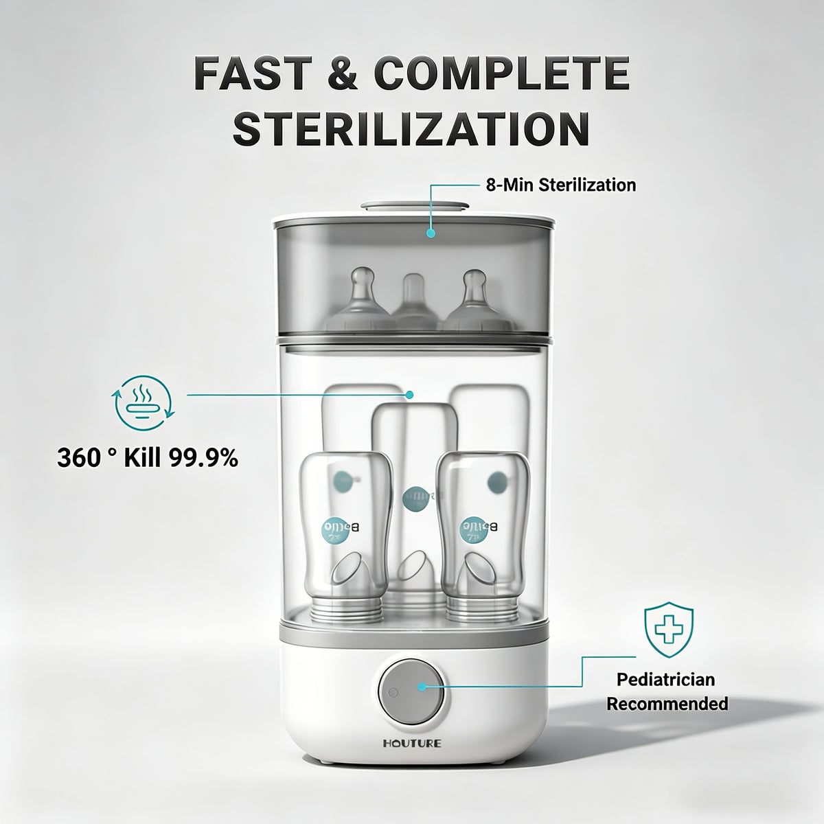 Baby Bottle Sterilizer and Dryer with One-Button Steam Operation, Countertop Feeding Accessory Organizer for Compatible Bottles and Pump Parts