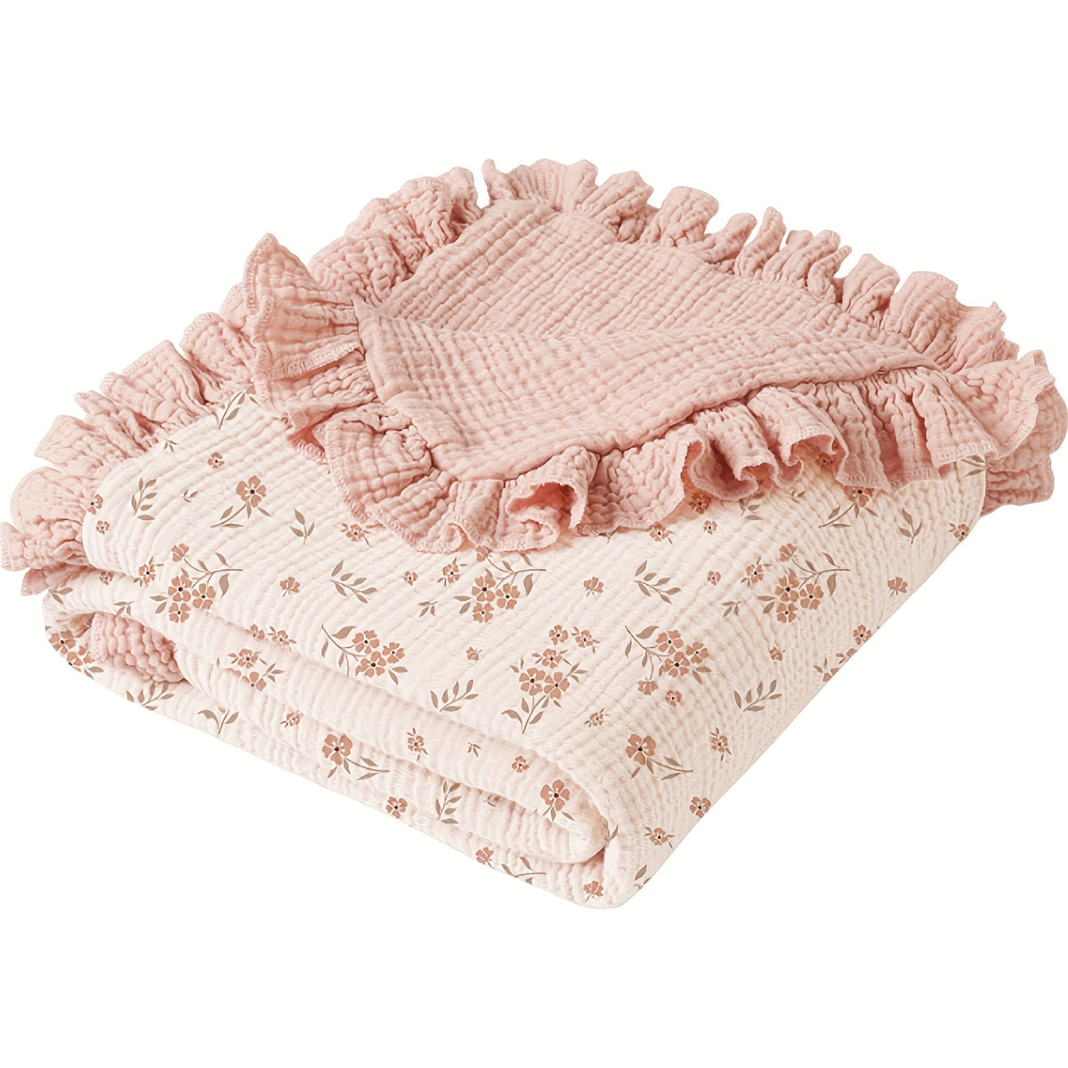 Flounce Muslin Baby Blanket for Infants and Toddlers, 40 x 36 Inch Lightweight Cotton Nursery Blanket with Pink, Fawn and Bowknot Options
