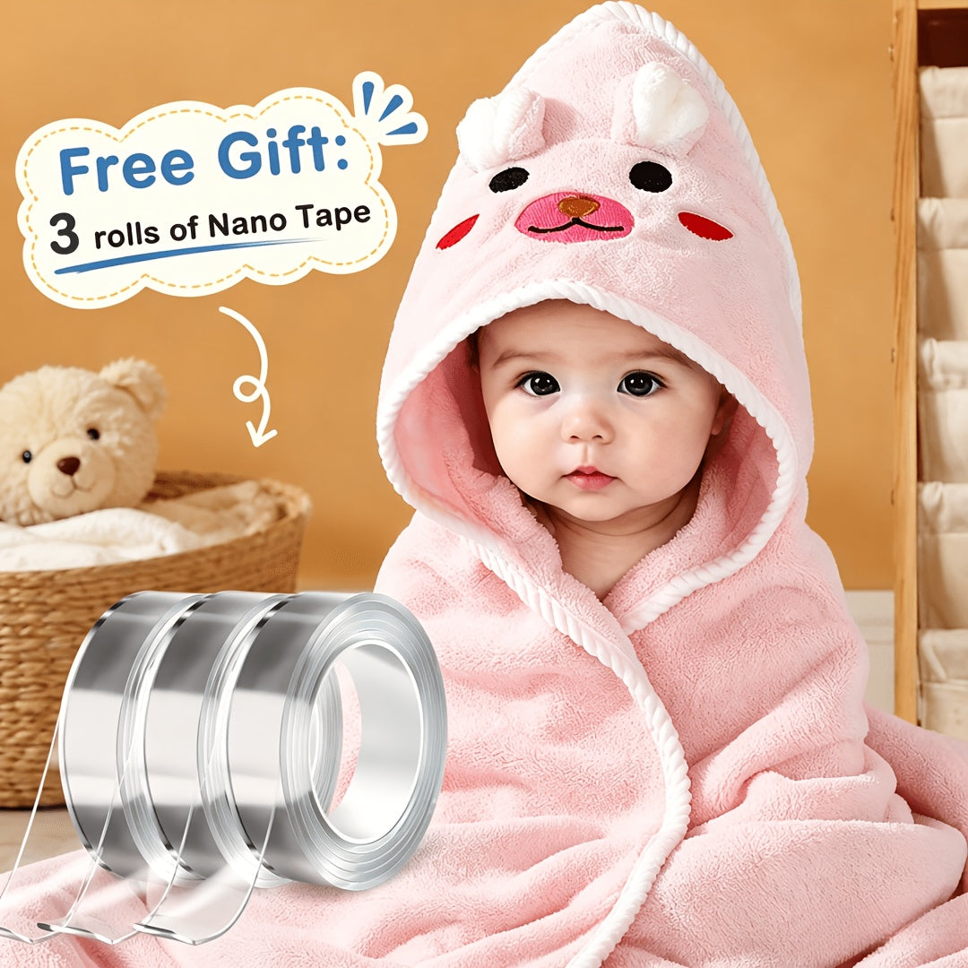 Hooded Baby Bath Towel 31.5 x 31.5 Inches, Soft Absorbent Polyester Bath Wrap with Reinforced Edges for Supervised After-Bath Drying in Pink or Sky Blue