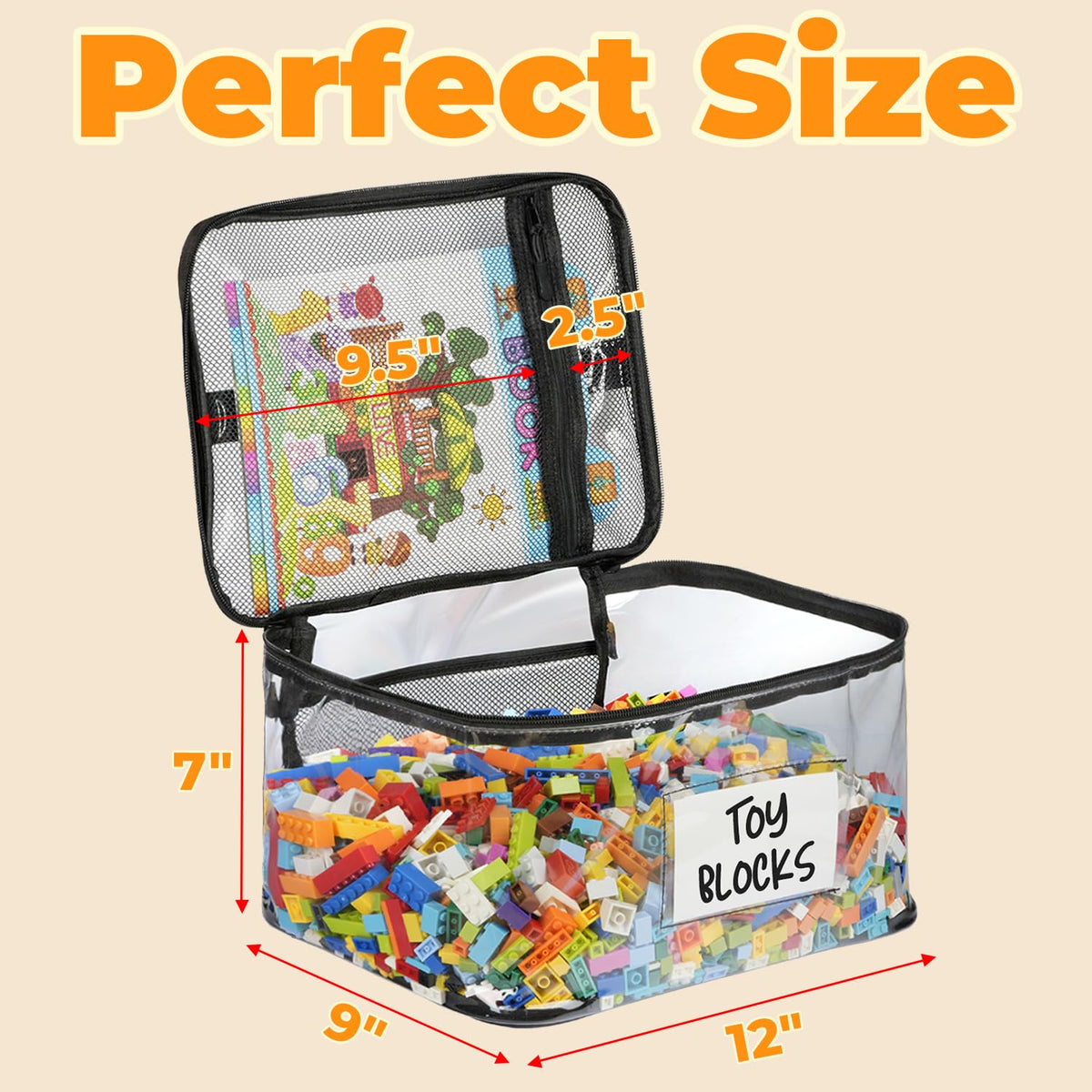 Clear Toy Storage Bags 6-Pack with Zippers and Labels, Reusable TPU Organizers for Building Blocks, Puzzles, Dolls and Board Games at Home or Away
