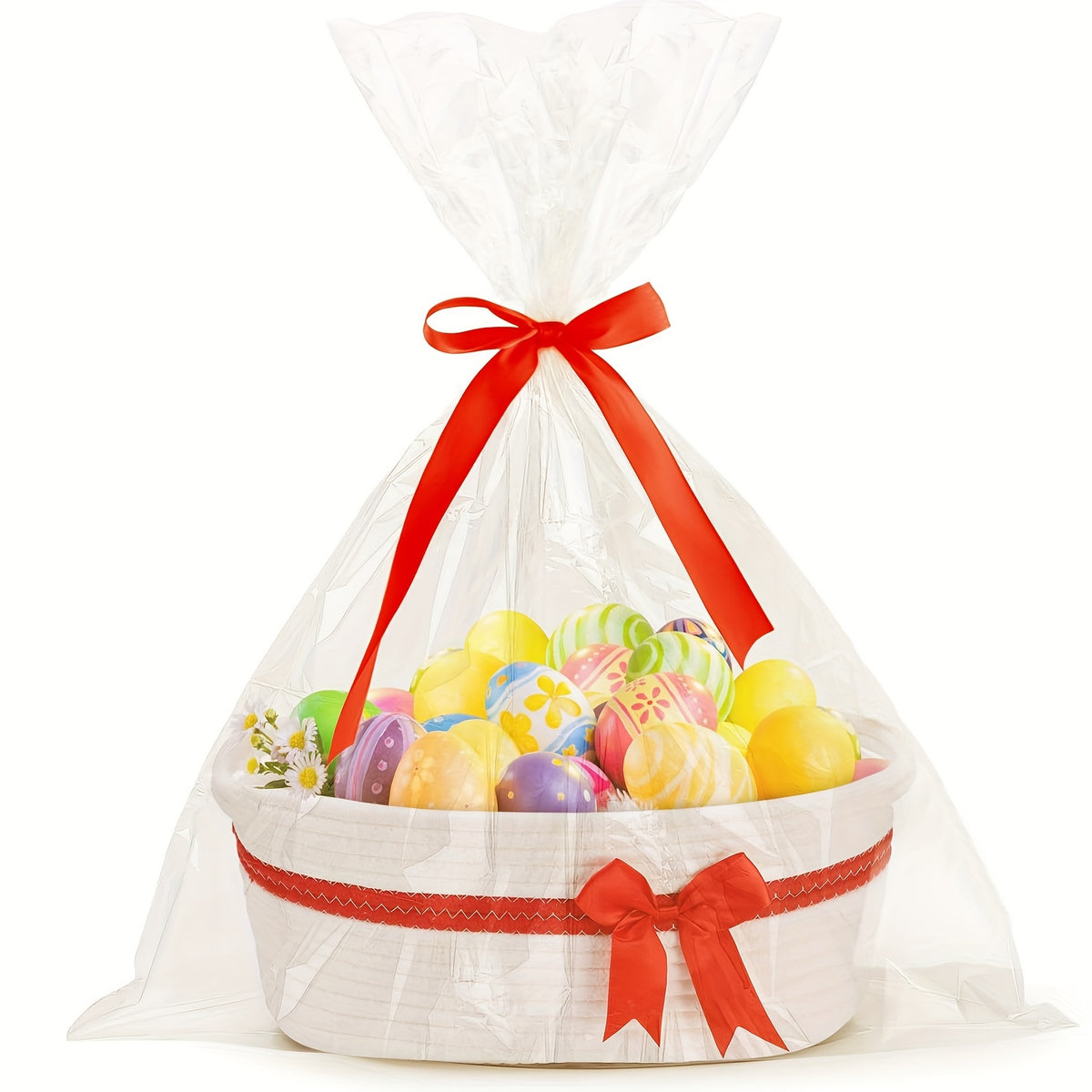 Decorative Gift Baskets with Handles, Pink and White or White and Red Storage Basket Set for Nursery Shelves, Living Room Display and Gifts
