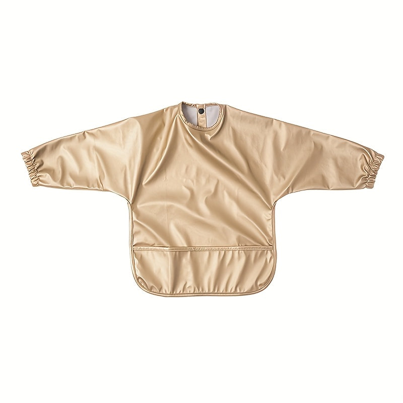 Sleeved Baby Bib with Food Pocket, Wipeable Long Sleeve Feeding Smock with Snap Closure for Babies and Toddlers 6-36 Months at Mealtimes