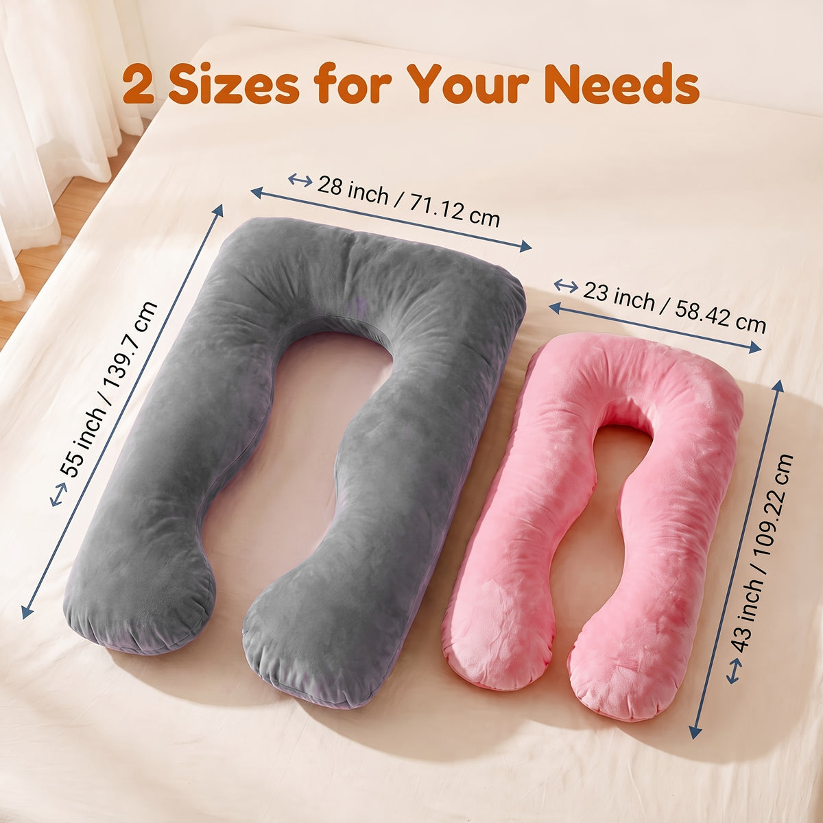 Memory Foam Pregnancy Pillow, 55-Inch U-Shaped Full Body Maternity Cushion with Adjustable Fill and Washable Flannel Cover for Side Sleepers