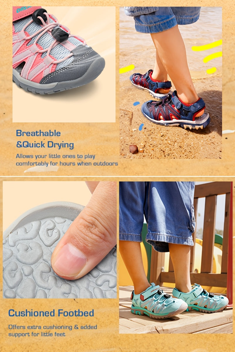 Kids Mesh Closed-Toe Sandals for Boys and Girls | Adjustable Two-Strap Outdoor Summer Shoes with EVA Soles for Toddler to Big Kid Sizes