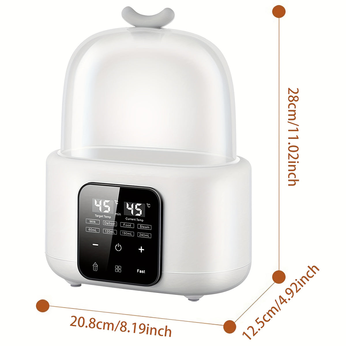 Digital Baby Bottle Warmer 6-in-1 with Timer and Adjustable Temperature, White Countertop Milk Heater with Defrost, Keep Warm and Food Jar Warming