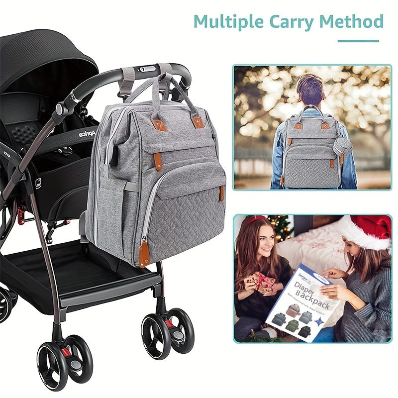 Heather Grey Diaper Backpack, Multifunctional Large Capacity Diaper Bag for Baby Care ā Spacious Nappy Backpack, Practical Baby Shower Gift for New Parents, Everyday Diaper Bag Essentials