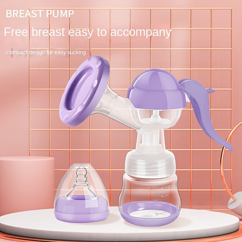 Manual Breast Pump with 5.07 oz Collection Bottle, Portable Hand-Operated Milk Expression Pump with Lever Handle in Purple or White for Nursing Moms