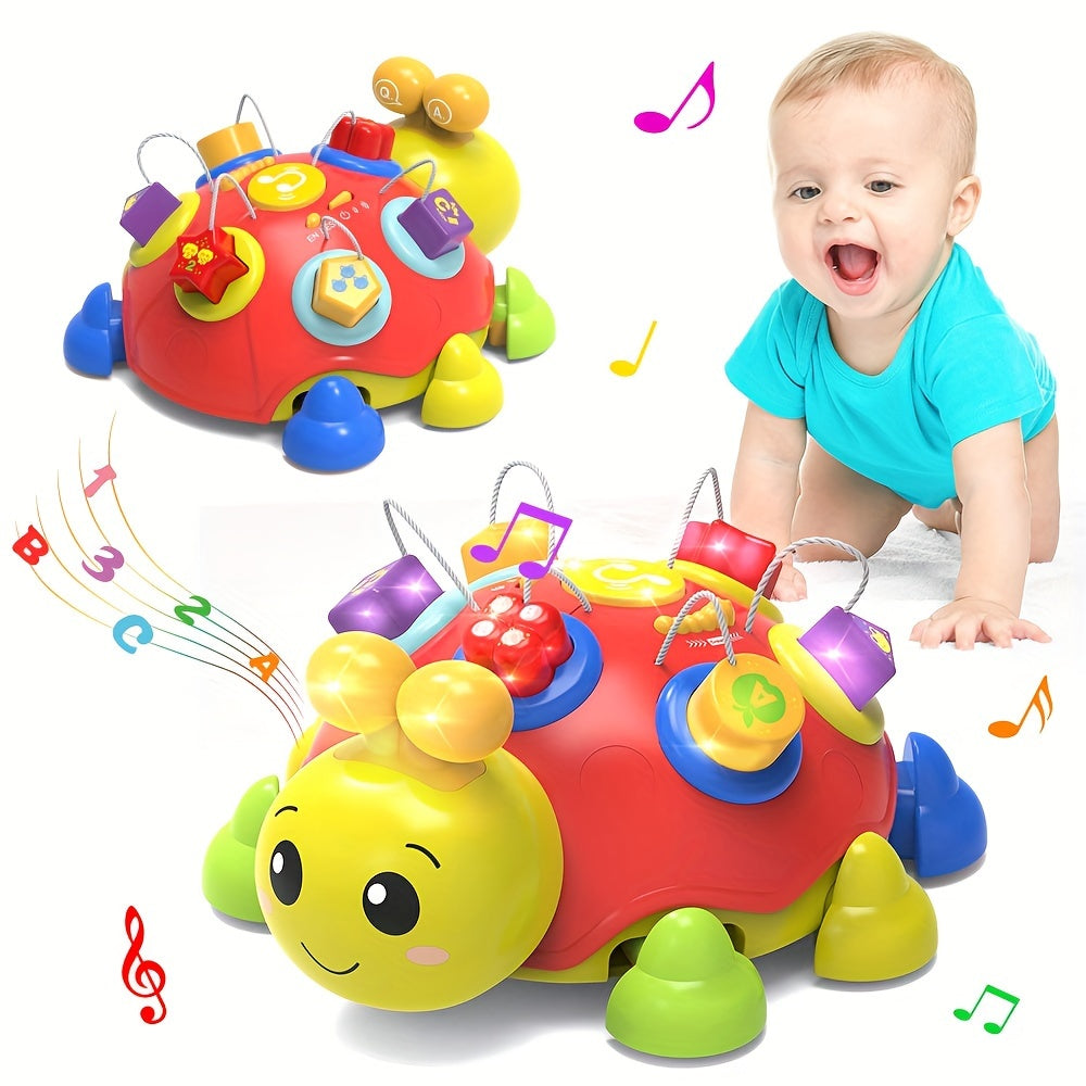 Musical Ladybug Crawling Toy with Lights, ABC, Numbers and Shapes Activities, Red Interactive Baby Floor Play Toy, Batteries Not Included