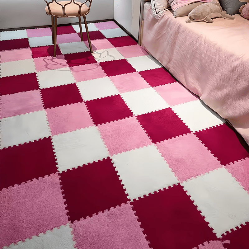 Interlocking Carpet Tiles, 38-Piece EVA Patchwork Floor Mat Set in Solid Colors for Living Room, Bedroom and Bay Window Home Decor