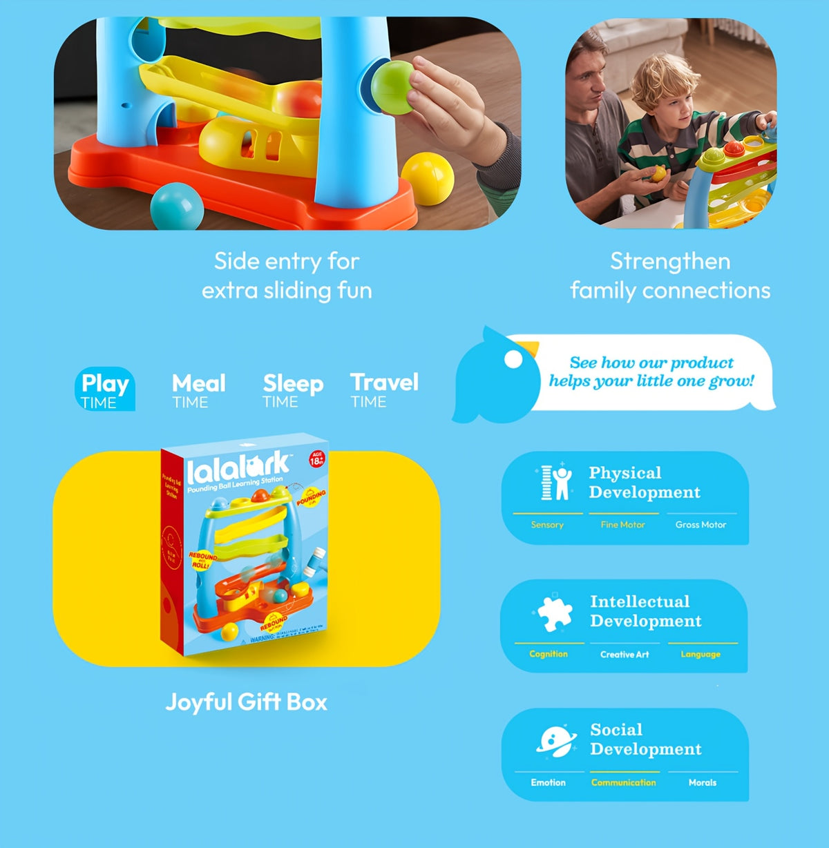 Toddler Ball Drop Toy with Hammer, Four-Tier Pounding and Rolling Track with 5 Colorful Balls for Cause-and-Effect Play, Ages 18 Months and Up