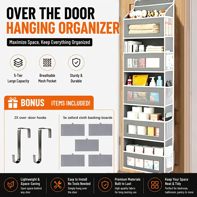 5-Shelf Over-the-Door Organizer with 10 Storage Pockets, No-Drill Hanging Door Storage for Nursery, Bedroom, Bathroom and Pantry Essentials