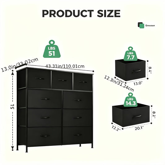 Fabric Drawer Storage Cabinet for Office or Bedroom, Lightweight Wardrobe Organizer with Integrated Slide Rails in Black, Rust or Gray