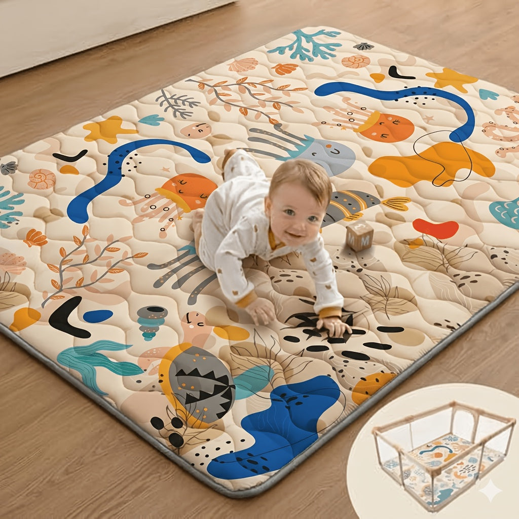 Foldable 50-Inch Baby Crawling Mat with Soft Padding, Machine-Washable Boho Playpen Floor Mat for Infants and Toddlers at Home