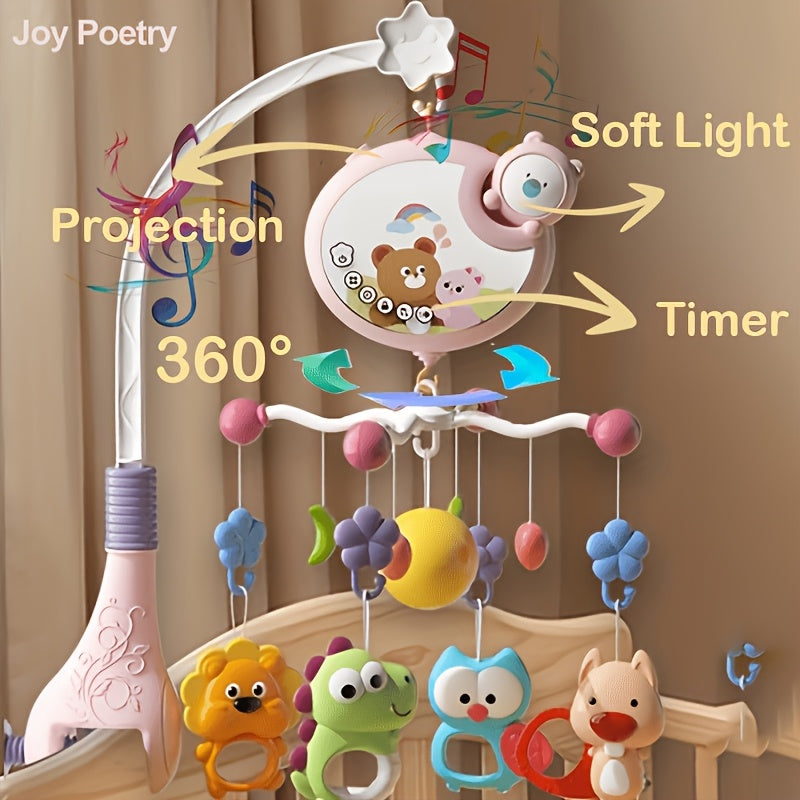 Musical Crib Mobile with Projection and Lights, Pink Hanging Nursery Mobile for Baby Cribs and Bassinets, Soothing Visual and Sound Features for Infants