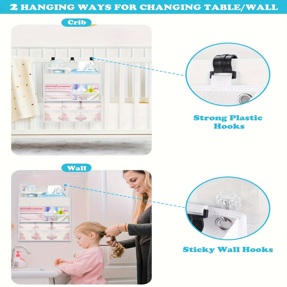 Multi-Pocket Nursery Diaper Organizer, Hanging Polyester Diaper Caddy for Changing Supplies, Easy-Access Baby Storage for Everyday Diaper Changes