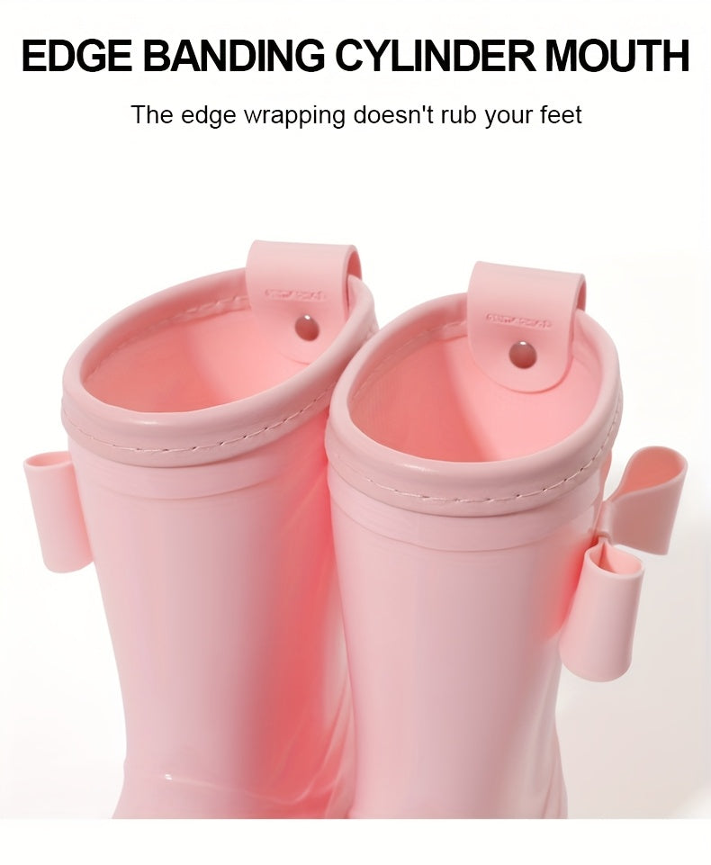 Girls Bow Rain Boots with Pull Tabs, Lightweight One-Piece Molded Toddler and Little Kid Boots in Pink, Burgundy, Dark Violet or Black for Rainy-Day Outings
