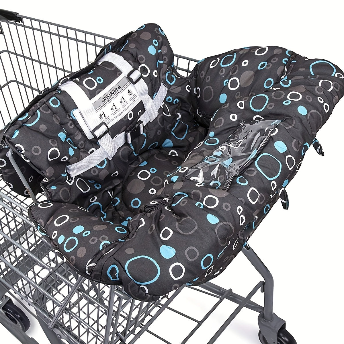 High Chair and Shopping Cart Seat Cushion, Thickened Padded Baby Seat Cover with Front and Back Straps, Machine-Washable Black Circle Style