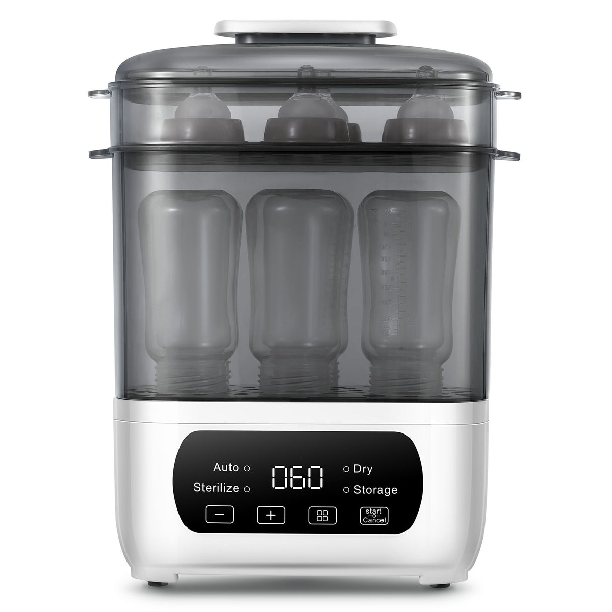 Baby Bottle Steam Dryer 4-in-1, Countertop Bottle Care Station with LED Touch Screen, Storage Mode and Auto Shut-Off in Gray for Daily Feeding