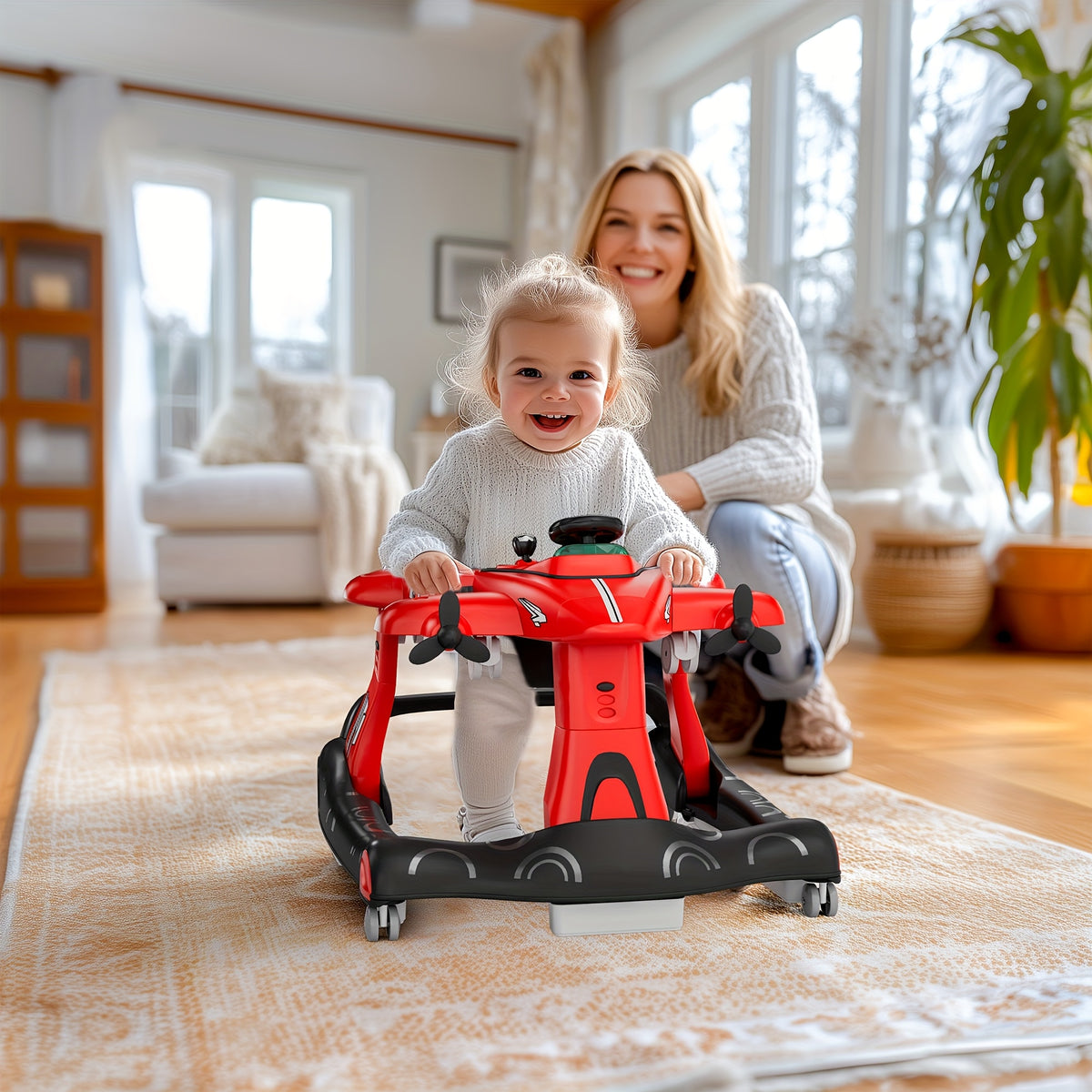 6-in-1 Activity Walker for Babies 6โ18 Months, Foldable Height-Adjustable Walker with Rocker and Jumper Modes, Padded Seat, Lights and Music Tray