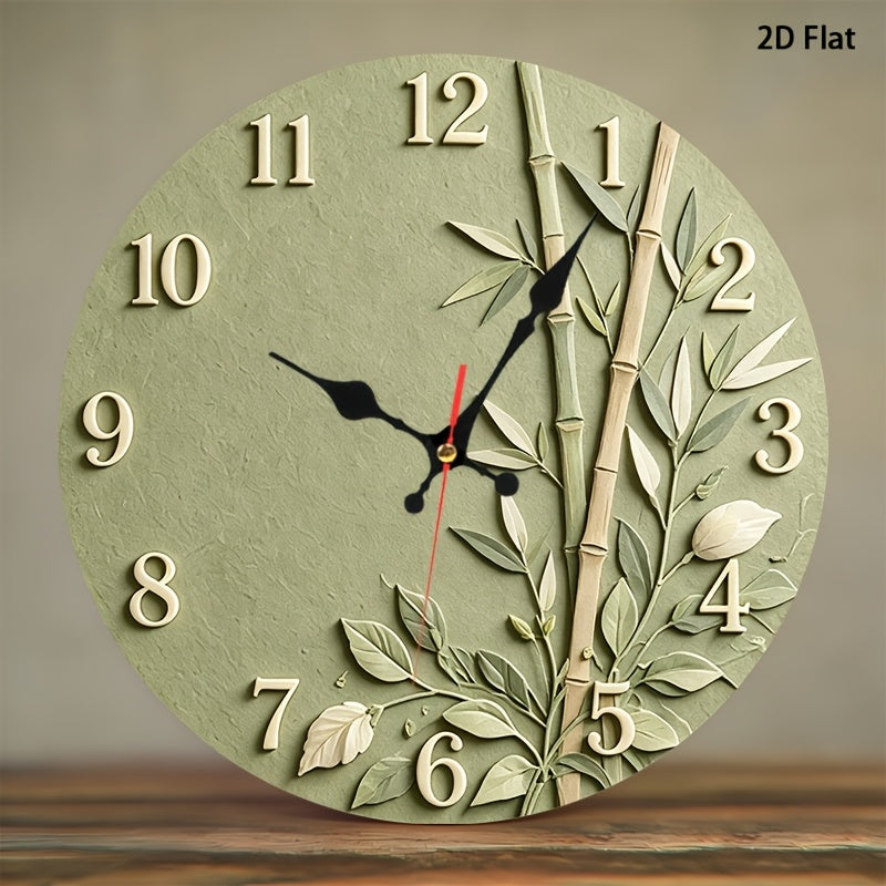 Sage Green Floral Nursery Wall Clock, Silent Non-Ticking 12-Inch Round Battery-Powered Baby Room Decor for Bedroom, Playroom or Classroom