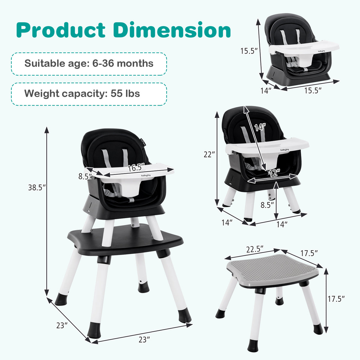 8-in-1 Baby High Chair with Activity Table, BABYJOY Convertible Feeding Seat with Removable Tray, Booster Mode and 5-Point Harness for Ages 6 Months to 6 Years