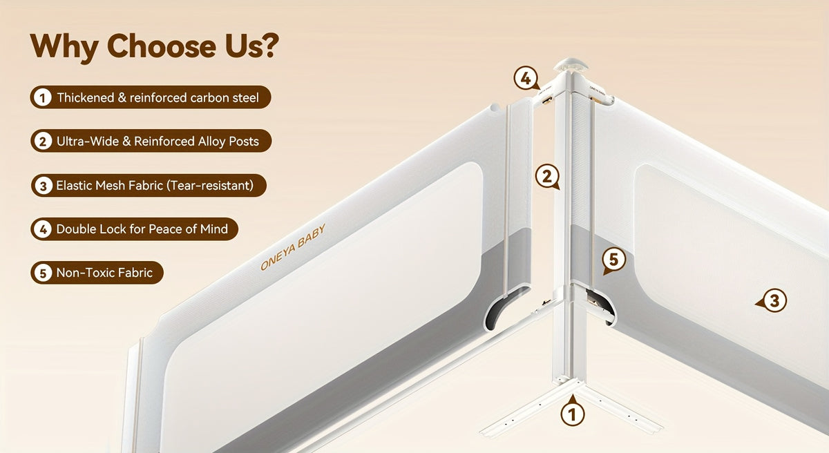 Adjustable Toddler Bed Rail Guard for Full, Queen or King Beds, 28-Inch-High Screw-Fix Bedside Safety Barrier in Four Length Options for Kids