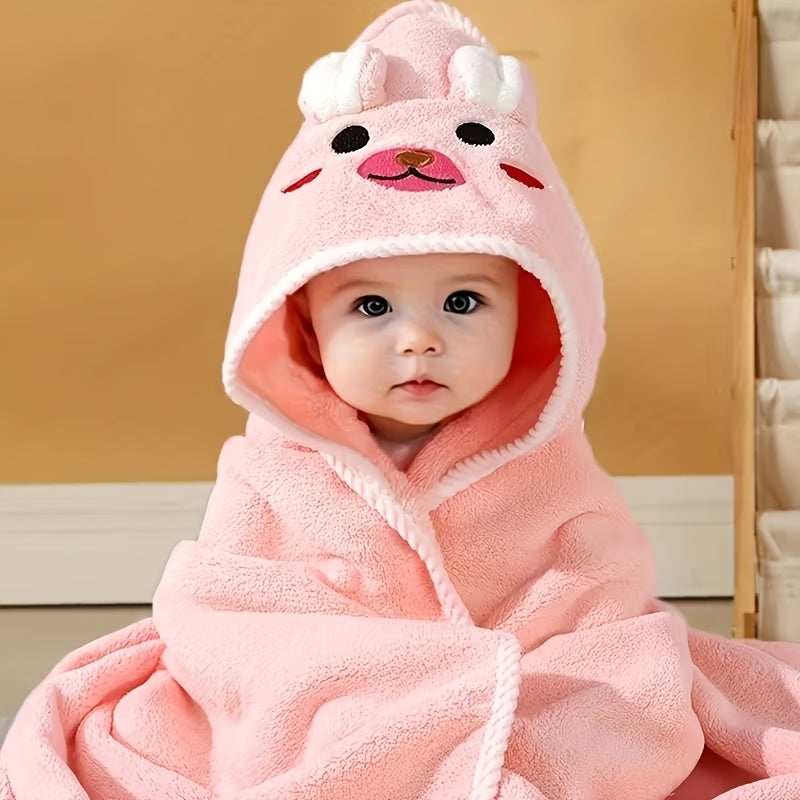 Hooded Baby Bath Towel 31.5 x 31.5 Inches, Soft Absorbent Polyester Bath Wrap with Reinforced Edges for Supervised After-Bath Drying in Pink or Sky Blue