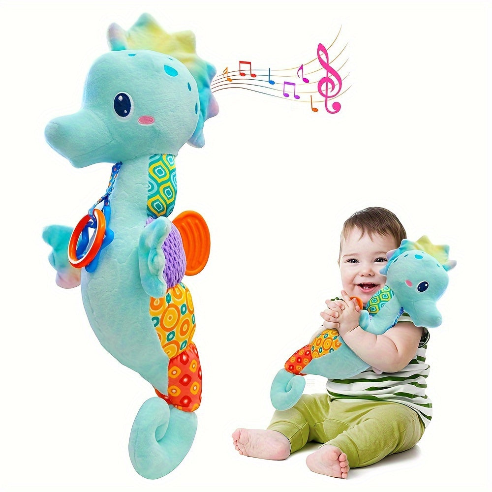 Infant Sensory Plush Toy for 0-6 Months, Soft Stuffed Animal with Crinkle Sounds, Rattle and Multiple Textures, Colorful Baby Gift for Tummy Time Play