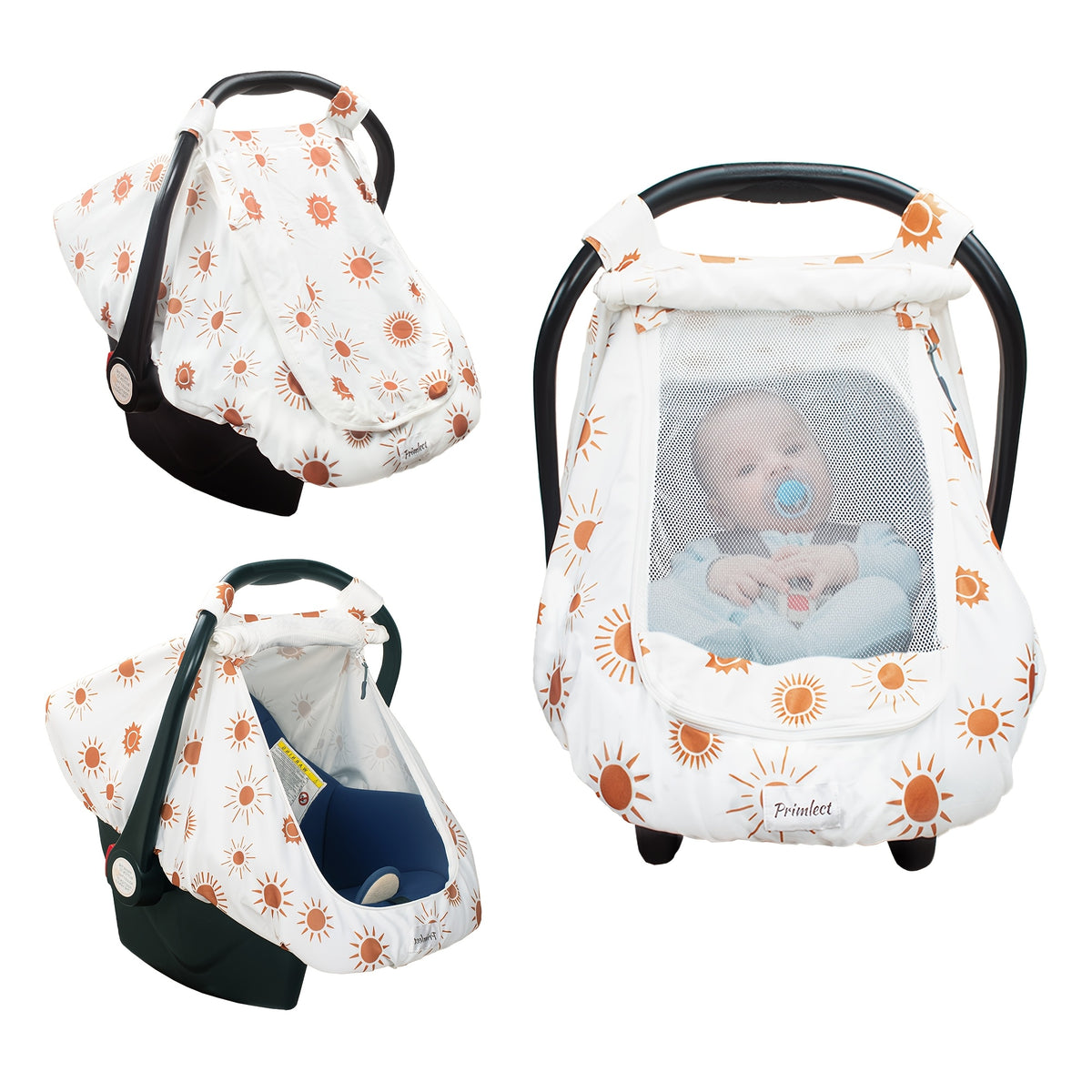 Stretchy Infant Carrier Cover with Large Window, Beavtaens Breathable Baby Car Seat Canopy in Elephant, Flower, Leaves, Rainbow or Sun Prints